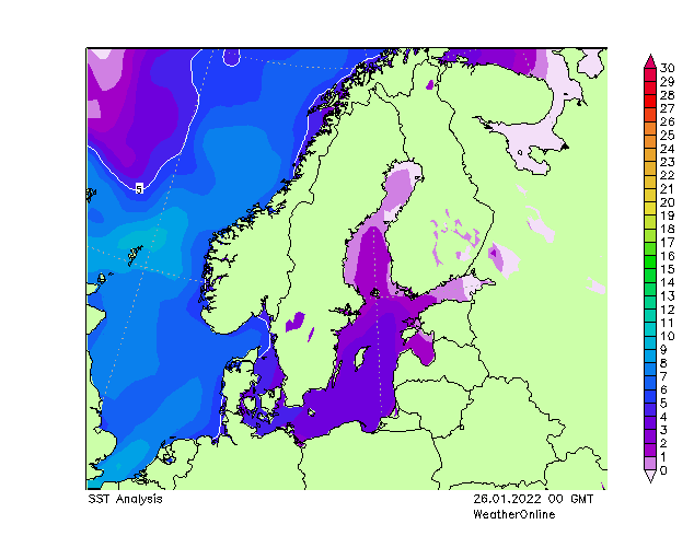 Baltic Sea SST We 26.01.2022 00 GMT