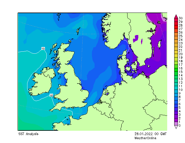 North Sea SST Fr 28.01.2022 00 UTC